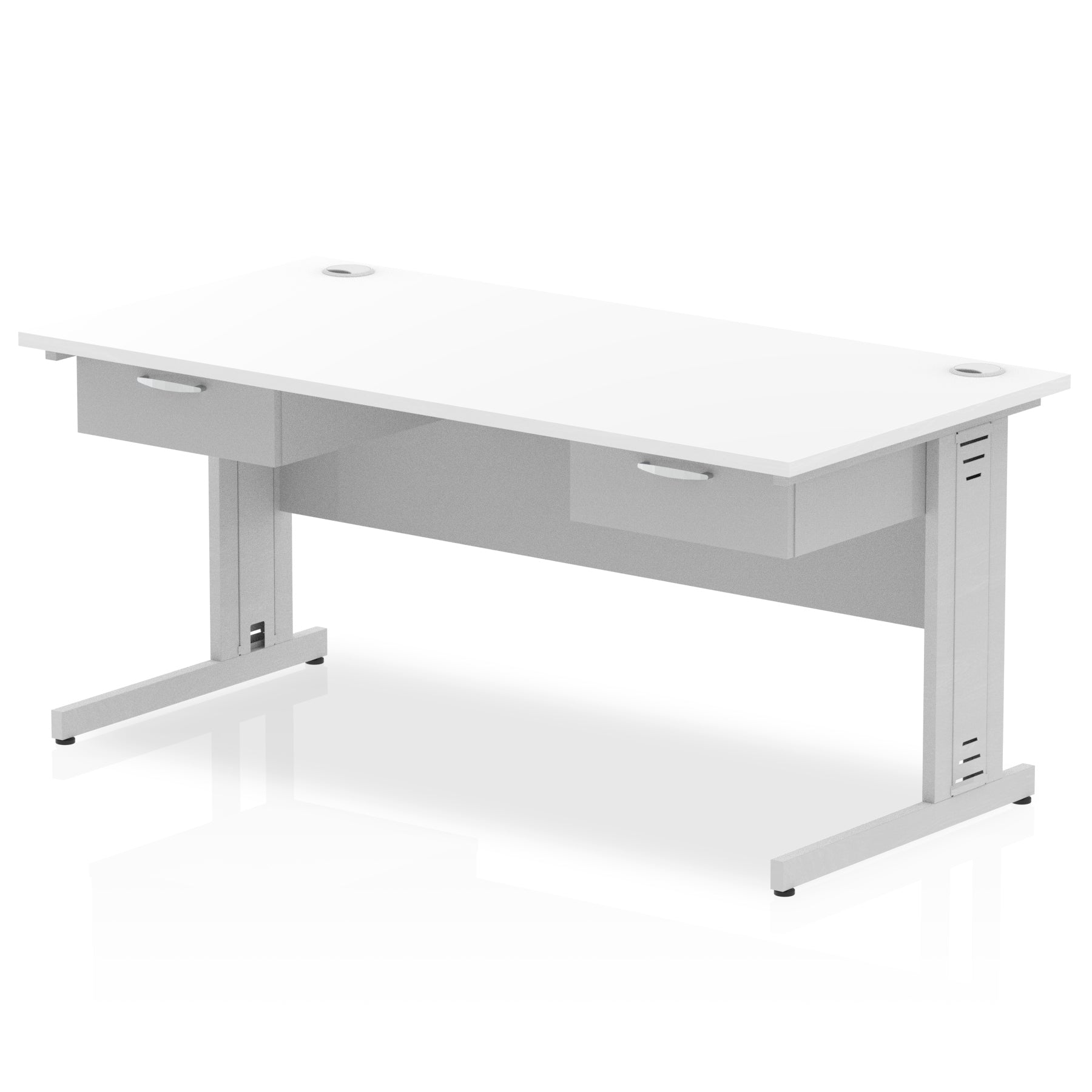 Impulse Cable Managed Straight Office Desk, Silver Frame, 2 x 1-Drawer Fixed Pedestals, 1600–1800mm Width, Multiple Colours, Durable MFC, 10 Year Warranty