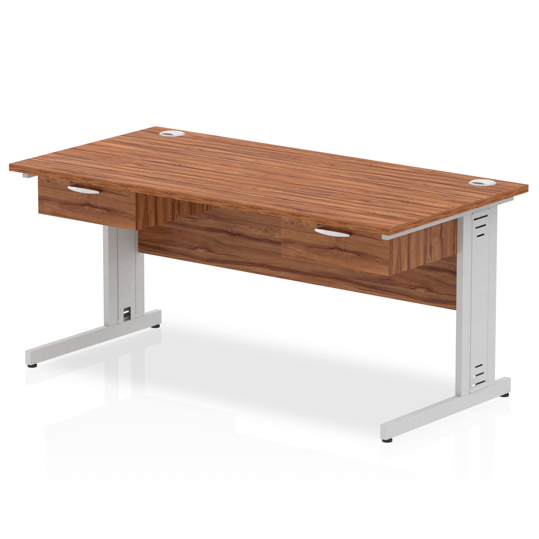 Impulse Cable Managed Straight Office Desk, Silver Frame, 2 x 1-Drawer Fixed Pedestals, 1600–1800mm Width, Multiple Colours, Durable MFC, 10 Year Warranty