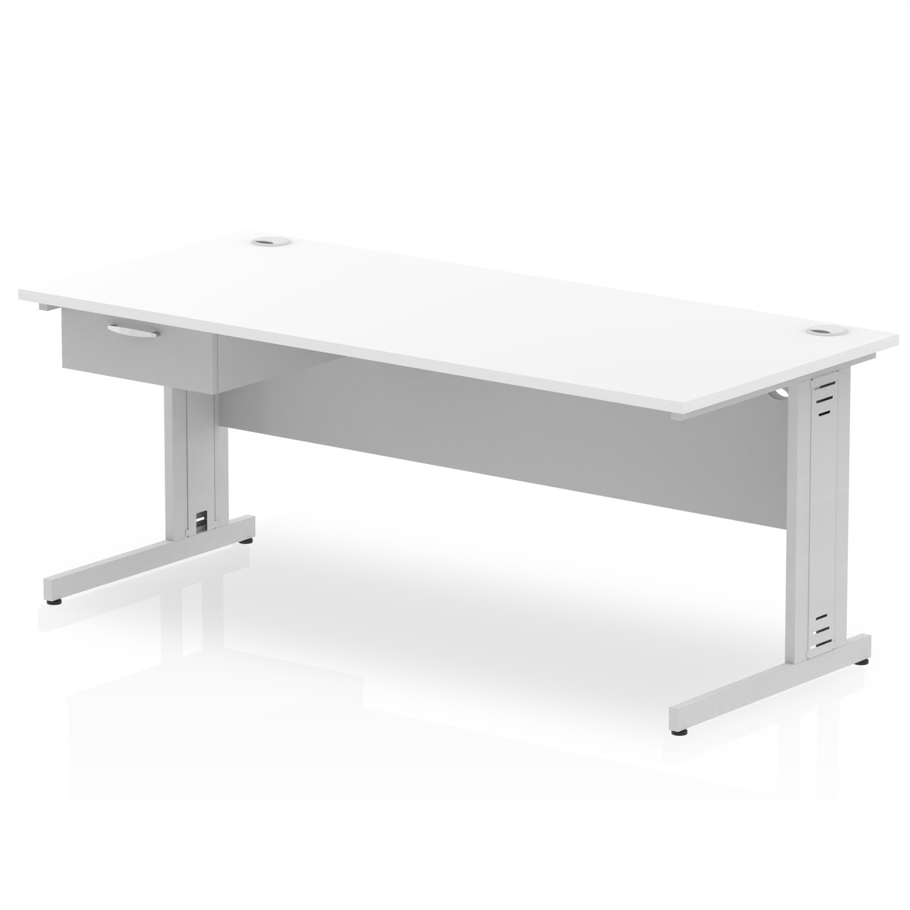 Impulse Cable Managed Straight Office Desk with Silver Frame & 1-Drawer Fixed Pedestal, Multiple Widths & Colours, MFC, Self-Assembly, 10 Year Warranty