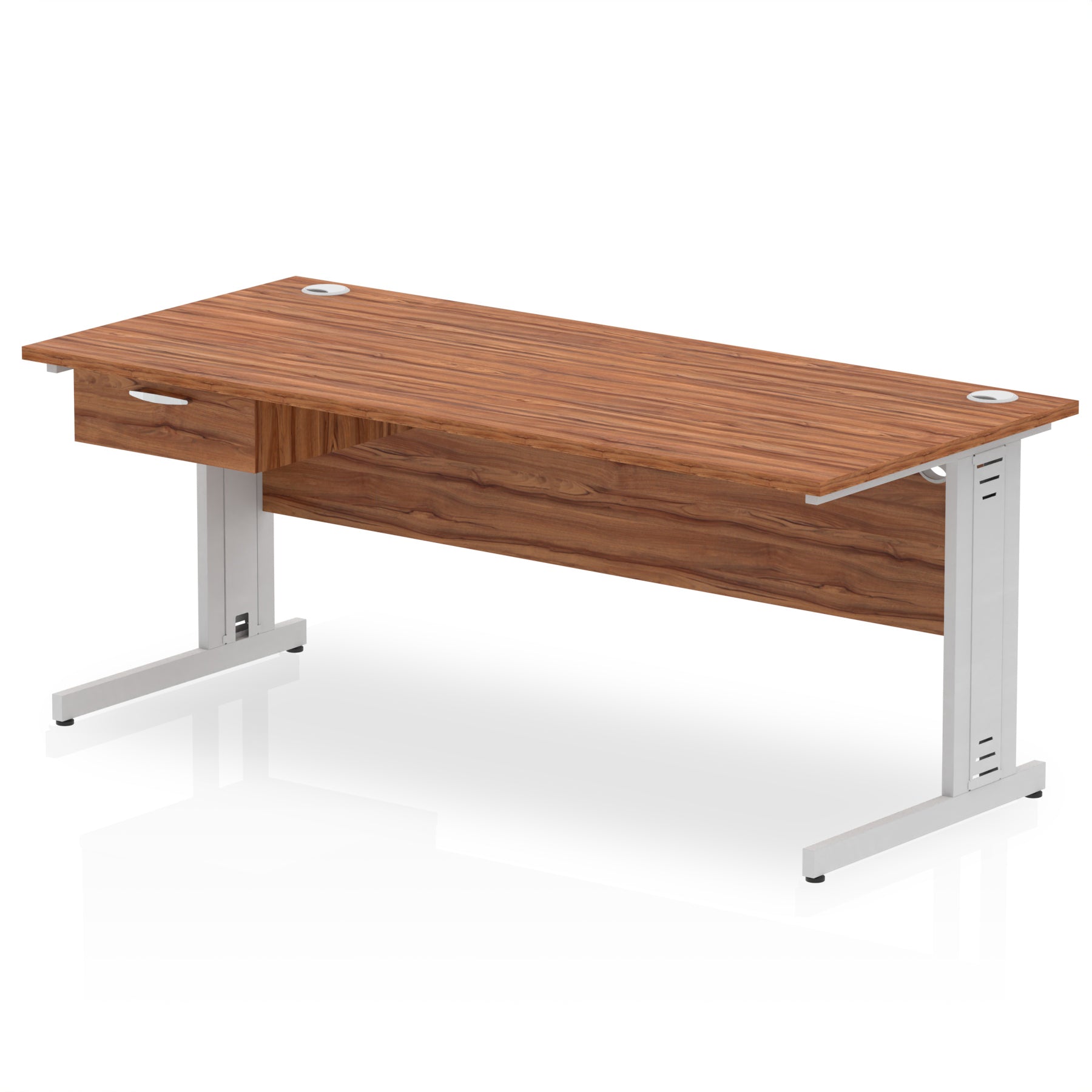Impulse Cable Managed Straight Office Desk with Silver Frame & 1-Drawer Fixed Pedestal, Multiple Widths & Colours, MFC, Self-Assembly, 10 Year Warranty