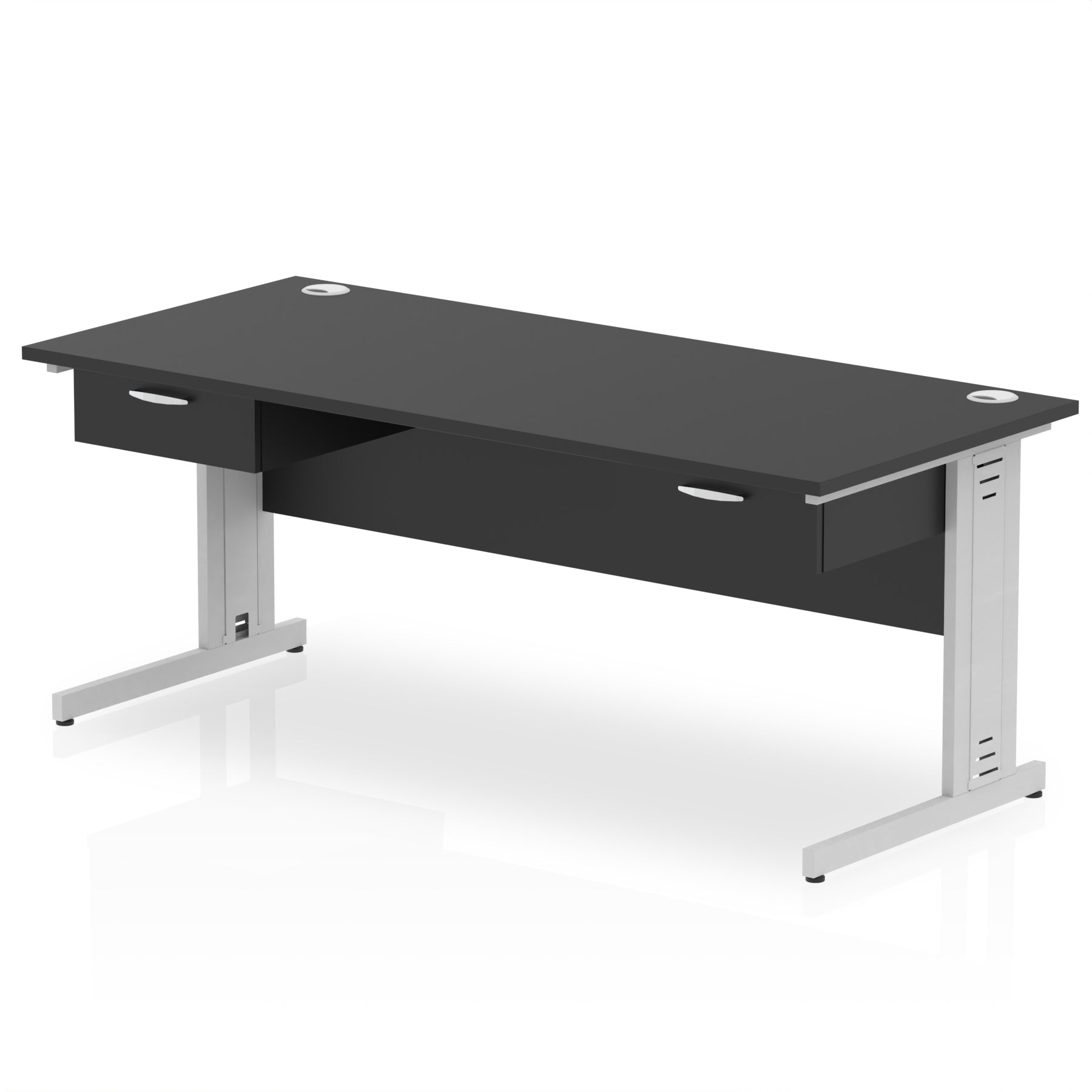 Impulse Cable Managed Straight Office Desk, Silver Frame, 2 x 1-Drawer Fixed Pedestals, 1600–1800mm Width, Multiple Colours, Durable MFC, 10 Year Warranty