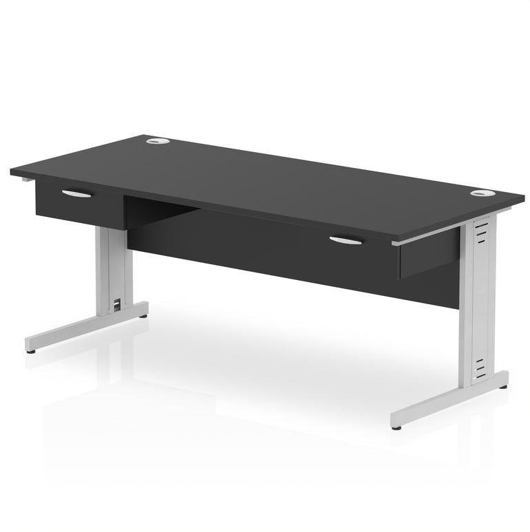 Impulse Cable Managed Straight Office Desk, Silver Frame, 2 x 1-Drawer Fixed Pedestals, 1600–1800mm Width, Multiple Colours, Durable MFC, 10 Year Warranty