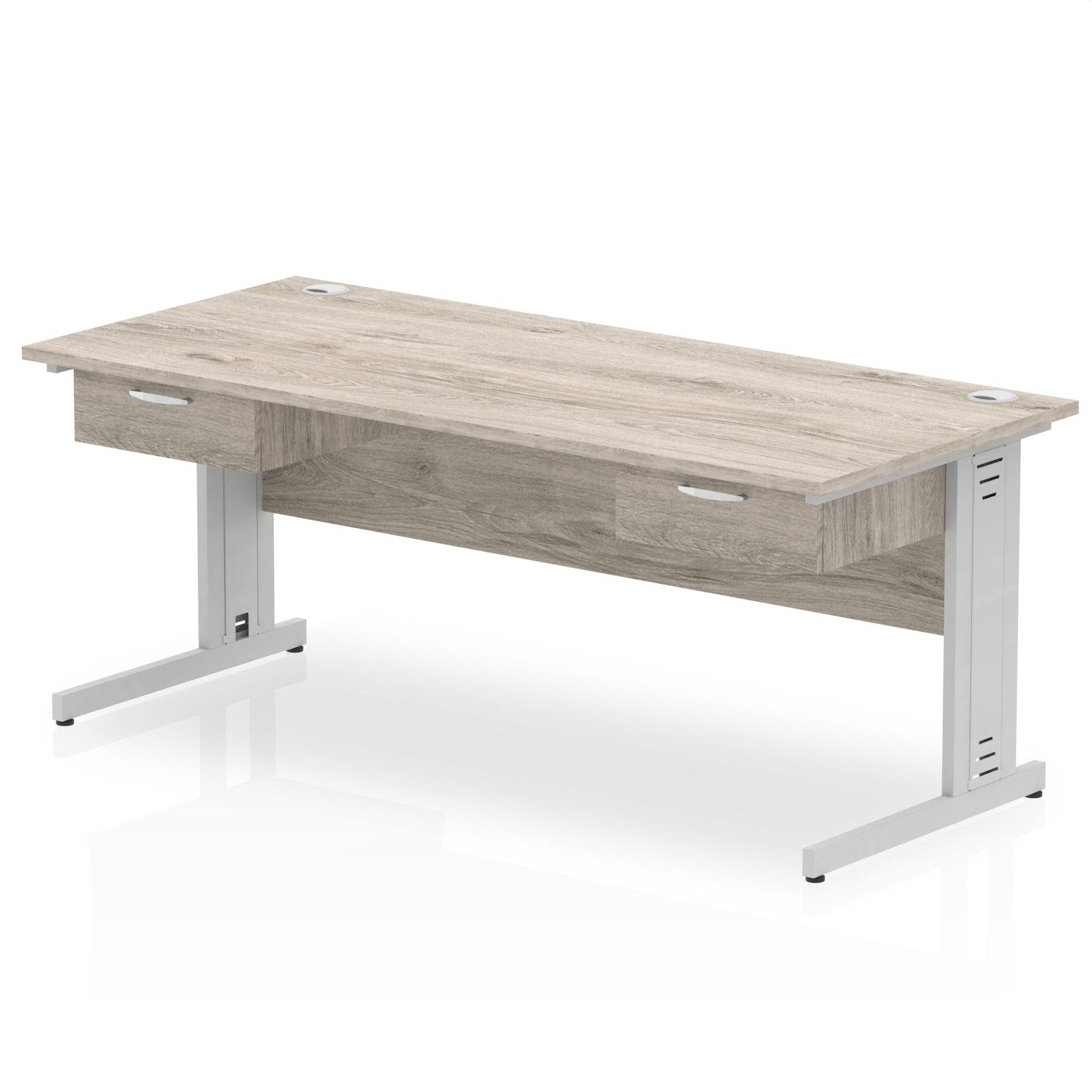 Impulse Cable Managed Straight Office Desk, Silver Frame, 2 x 1-Drawer Fixed Pedestals, 1600–1800mm Width, Multiple Colours, Durable MFC, 10 Year Warranty
