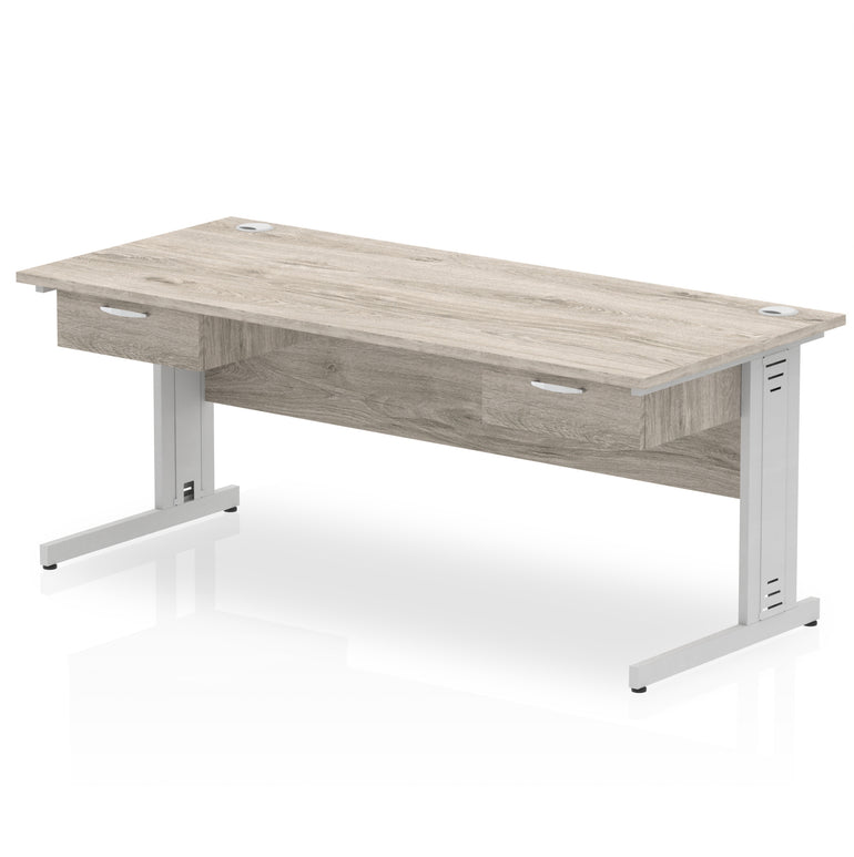Impulse Cable Managed Straight Office Desk, Silver Frame, 2 x 1-Drawer Fixed Pedestals, 1600–1800mm Width, Multiple Colours, Durable MFC, 10 Year Warranty