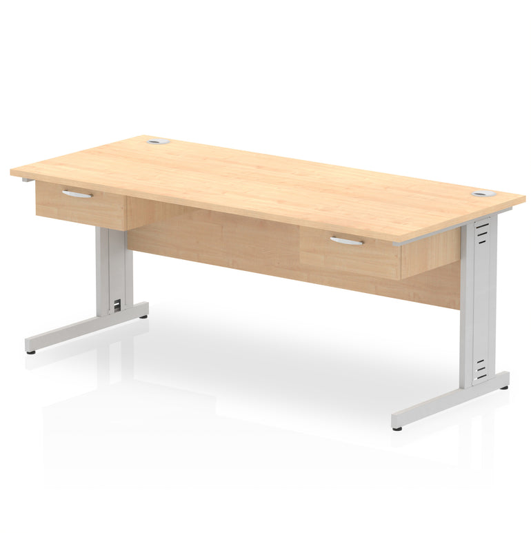 Impulse Cable Managed Straight Office Desk, Silver Frame, 2 x 1-Drawer Fixed Pedestals, 1600–1800mm Width, Multiple Colours, Durable MFC, 10 Year Warranty