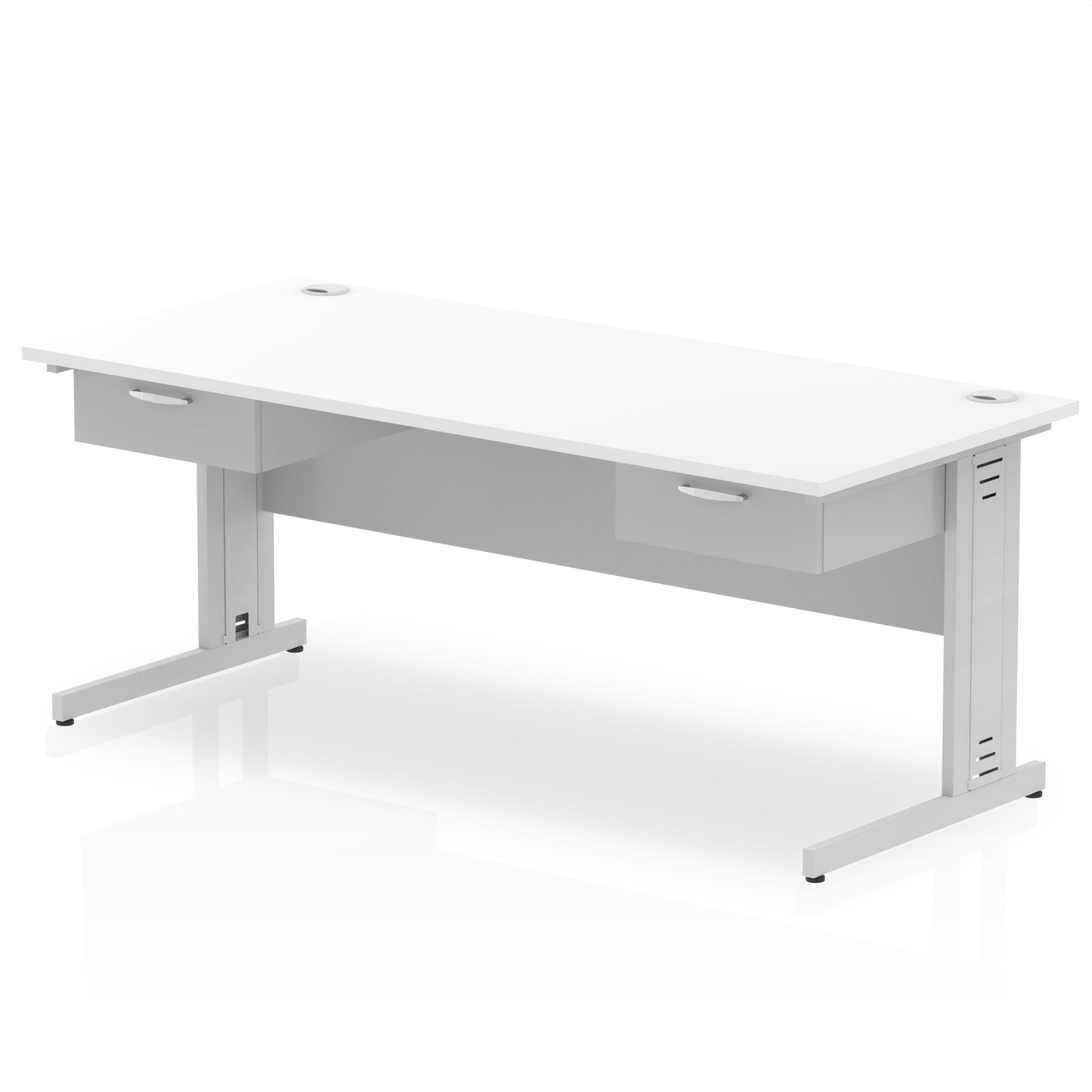 Impulse Cable Managed Straight Office Desk, Silver Frame, 2 x 1-Drawer Fixed Pedestals, 1600–1800mm Width, Multiple Colours, Durable MFC, 10 Year Warranty