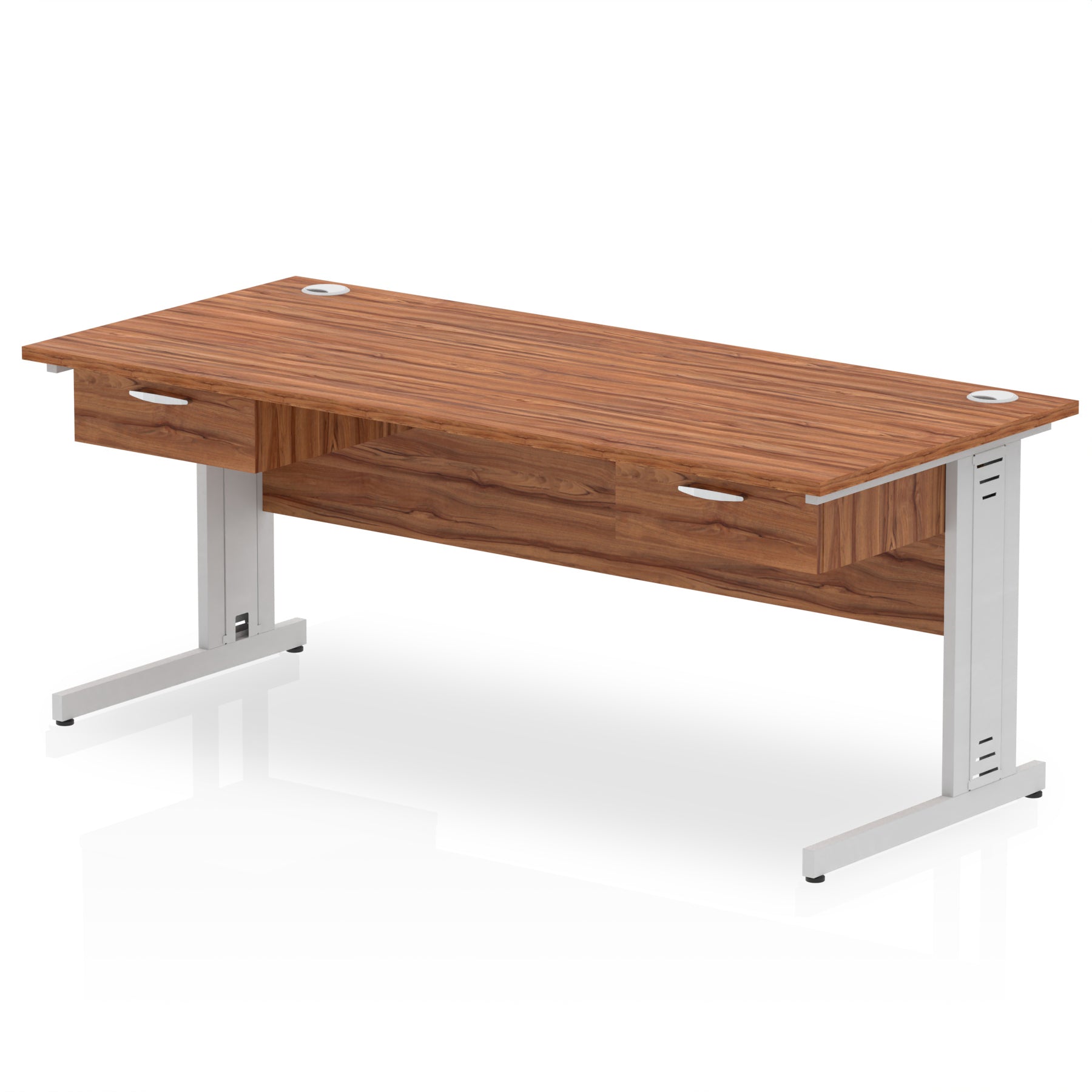 Impulse Cable Managed Straight Office Desk, Silver Frame, 2 x 1-Drawer Fixed Pedestals, 1600–1800mm Width, Multiple Colours, Durable MFC, 10 Year Warranty