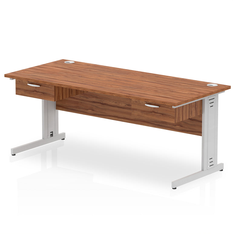 Impulse Cable Managed Straight Office Desk, Silver Frame, 2 x 1-Drawer Fixed Pedestals, 1600–1800mm Width, Multiple Colours, Durable MFC, 10 Year Warranty