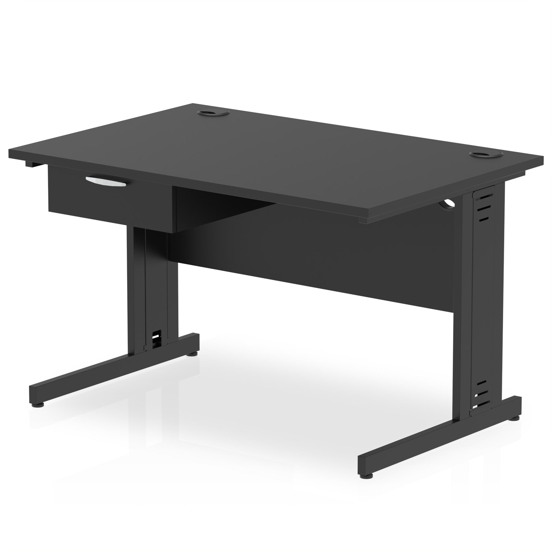 Impulse Cable Managed Office Desk with 1-Drawer Fixed Pedestal, Black Frame, Multiple Finishes, 1200–1800mm Widths, MFC, Self-Assembly, 10 Year Warranty