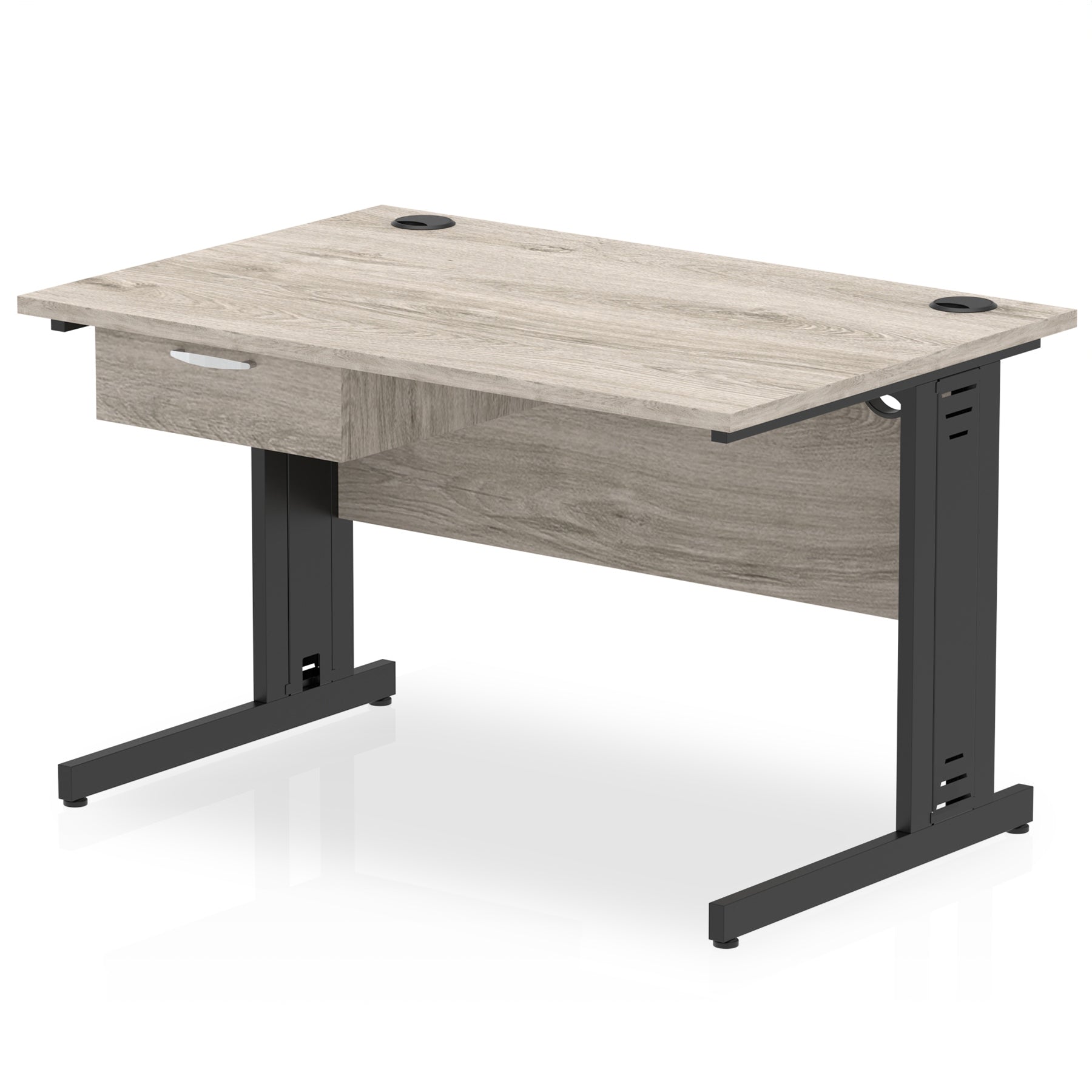 Impulse Cable Managed Office Desk with 1-Drawer Fixed Pedestal, Black Frame, Multiple Finishes, 1200–1800mm Widths, MFC, Self-Assembly, 10 Year Warranty