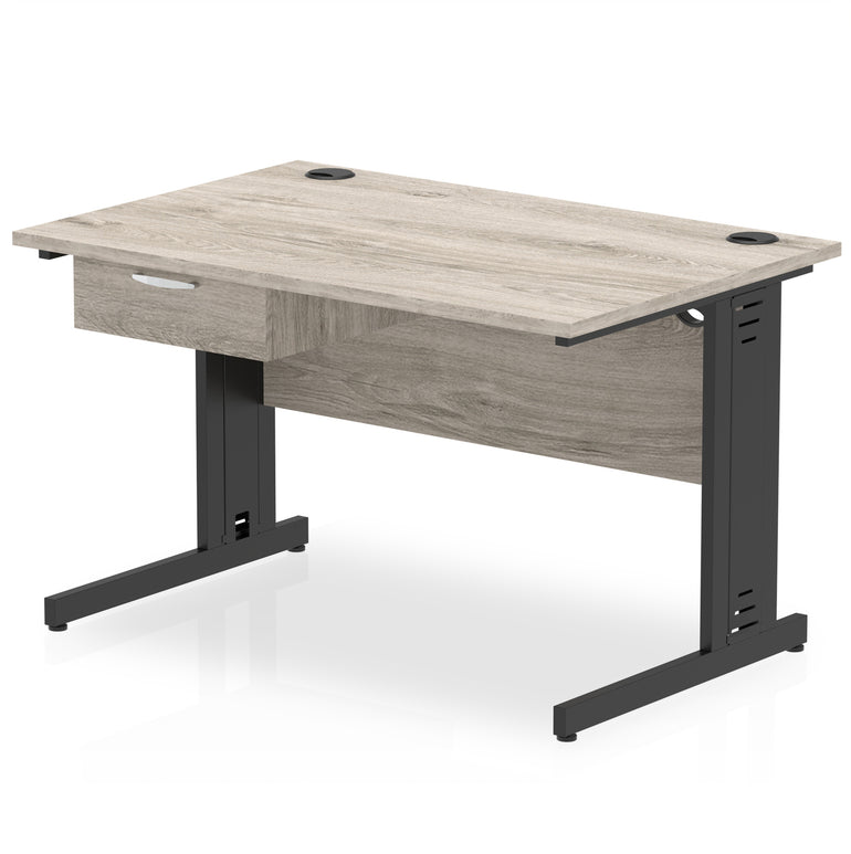 Impulse Cable Managed Office Desk with 1-Drawer Fixed Pedestal, Black Frame, Multiple Finishes, 1200–1800mm Widths, MFC, Self-Assembly, 10 Year Warranty