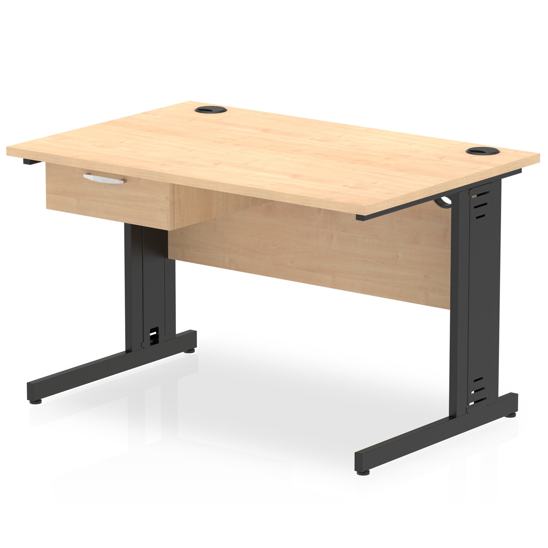 Impulse Cable Managed Office Desk with 1-Drawer Fixed Pedestal, Black Frame, Multiple Finishes, 1200–1800mm Widths, MFC, Self-Assembly, 10 Year Warranty