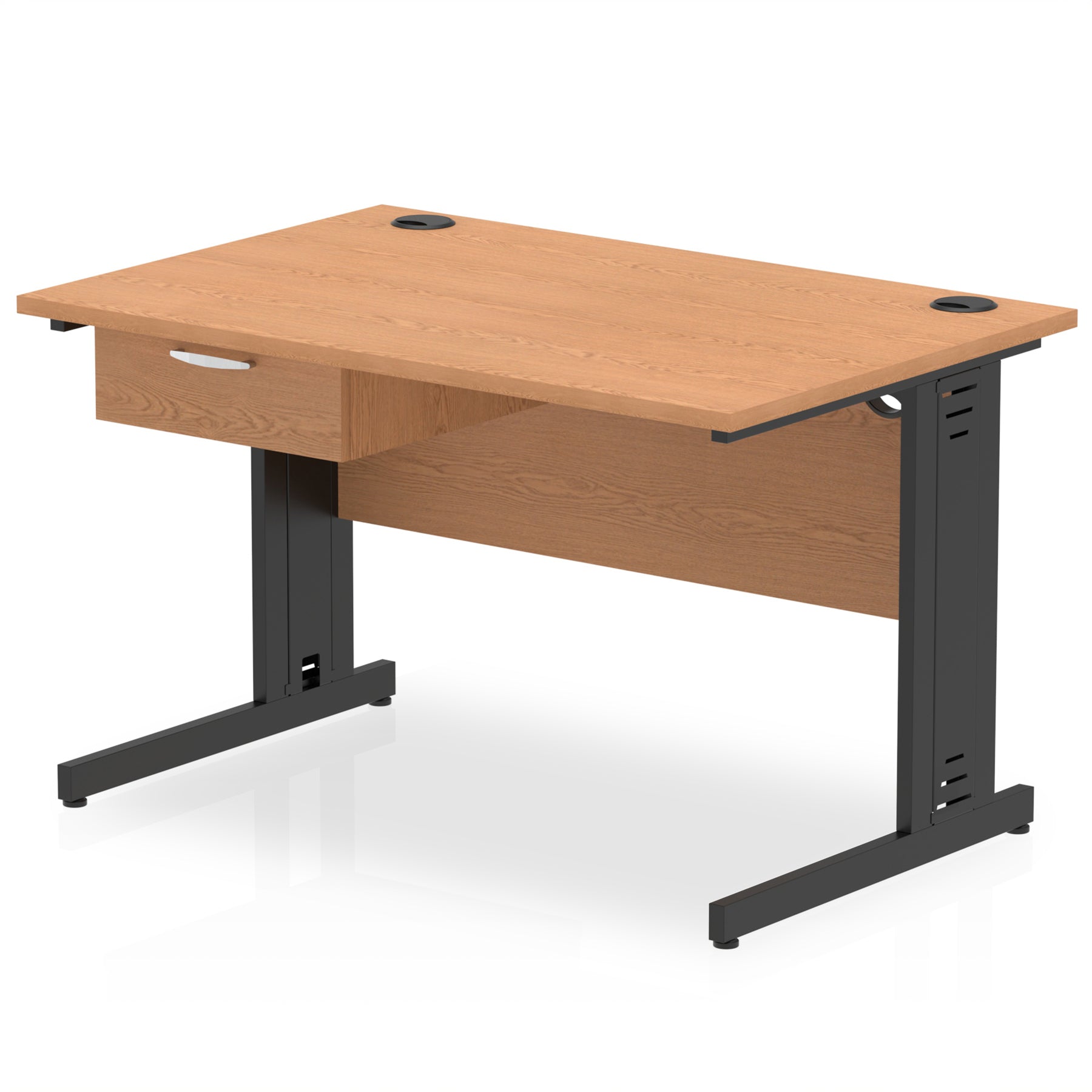 Impulse Cable Managed Office Desk with 1-Drawer Fixed Pedestal, Black Frame, Multiple Finishes, 1200–1800mm Widths, MFC, Self-Assembly, 10 Year Warranty