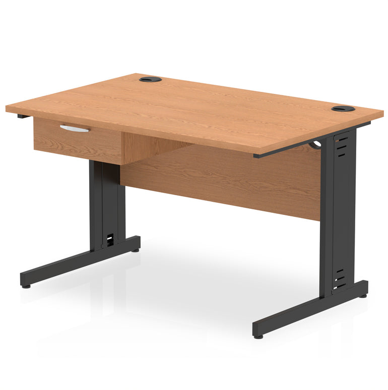 Impulse Cable Managed Office Desk with 1-Drawer Fixed Pedestal, Black Frame, Multiple Finishes, 1200–1800mm Widths, MFC, Self-Assembly, 10 Year Warranty