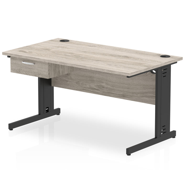 Impulse Cable Managed Office Desk with 1-Drawer Fixed Pedestal, Black Frame, Multiple Finishes, 1200–1800mm Widths, MFC, Self-Assembly, 10 Year Warranty