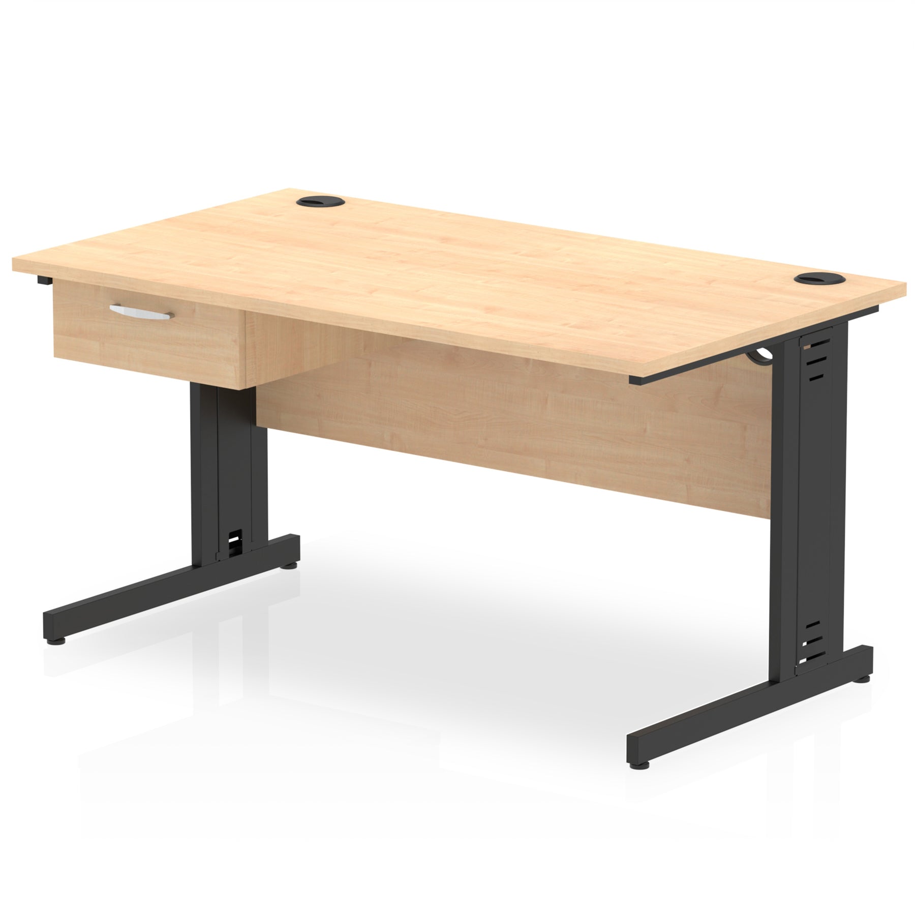 Impulse Cable Managed Office Desk with 1-Drawer Fixed Pedestal, Black Frame, Multiple Finishes, 1200–1800mm Widths, MFC, Self-Assembly, 10 Year Warranty
