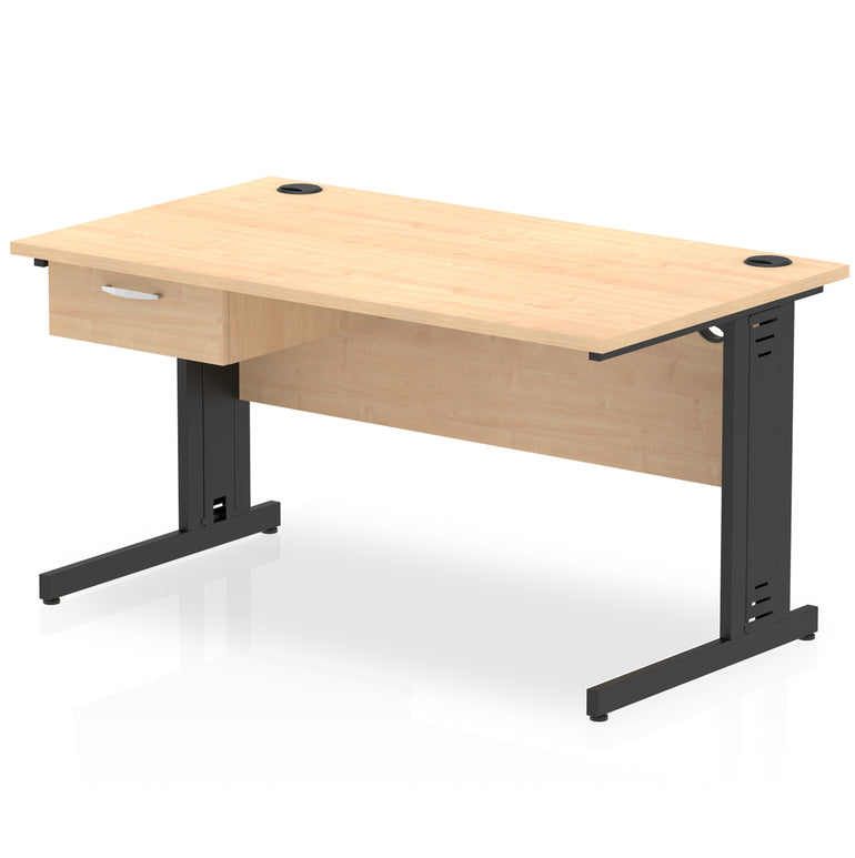 Impulse Cable Managed Office Desk with 1-Drawer Fixed Pedestal, Black Frame, Multiple Finishes, 1200–1800mm Widths, MFC, Self-Assembly, 10 Year Warranty
