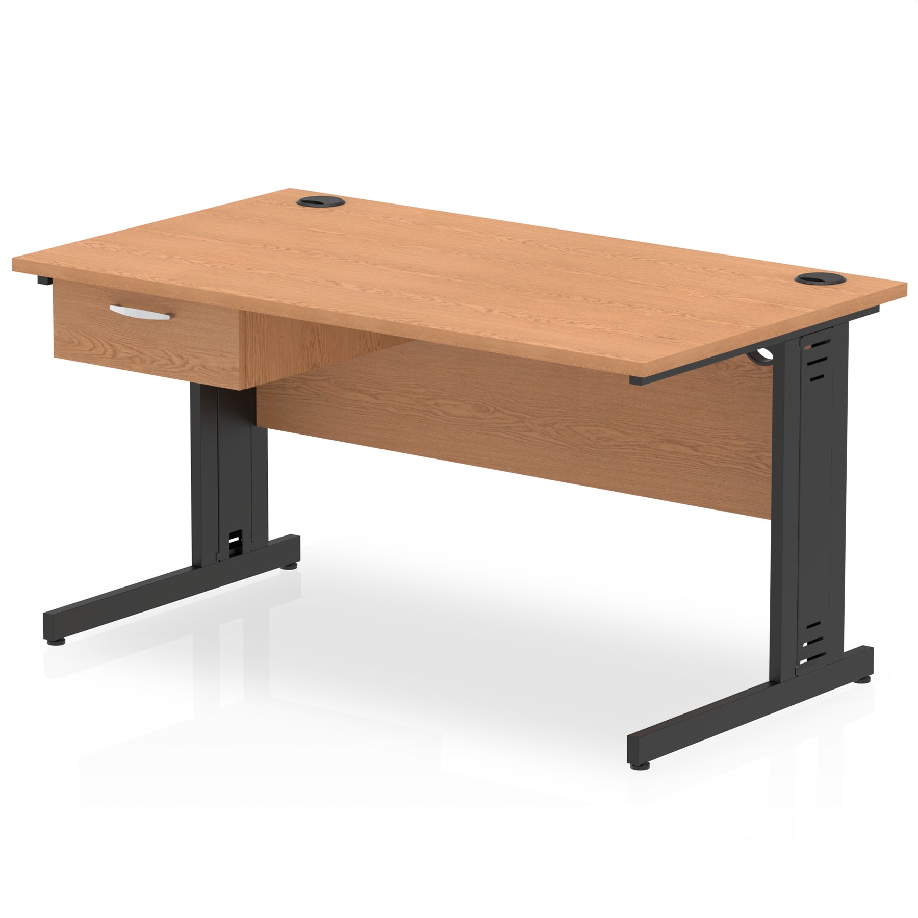 Impulse Cable Managed Office Desk with 1-Drawer Fixed Pedestal, Black Frame, Multiple Finishes, 1200–1800mm Widths, MFC, Self-Assembly, 10 Year Warranty