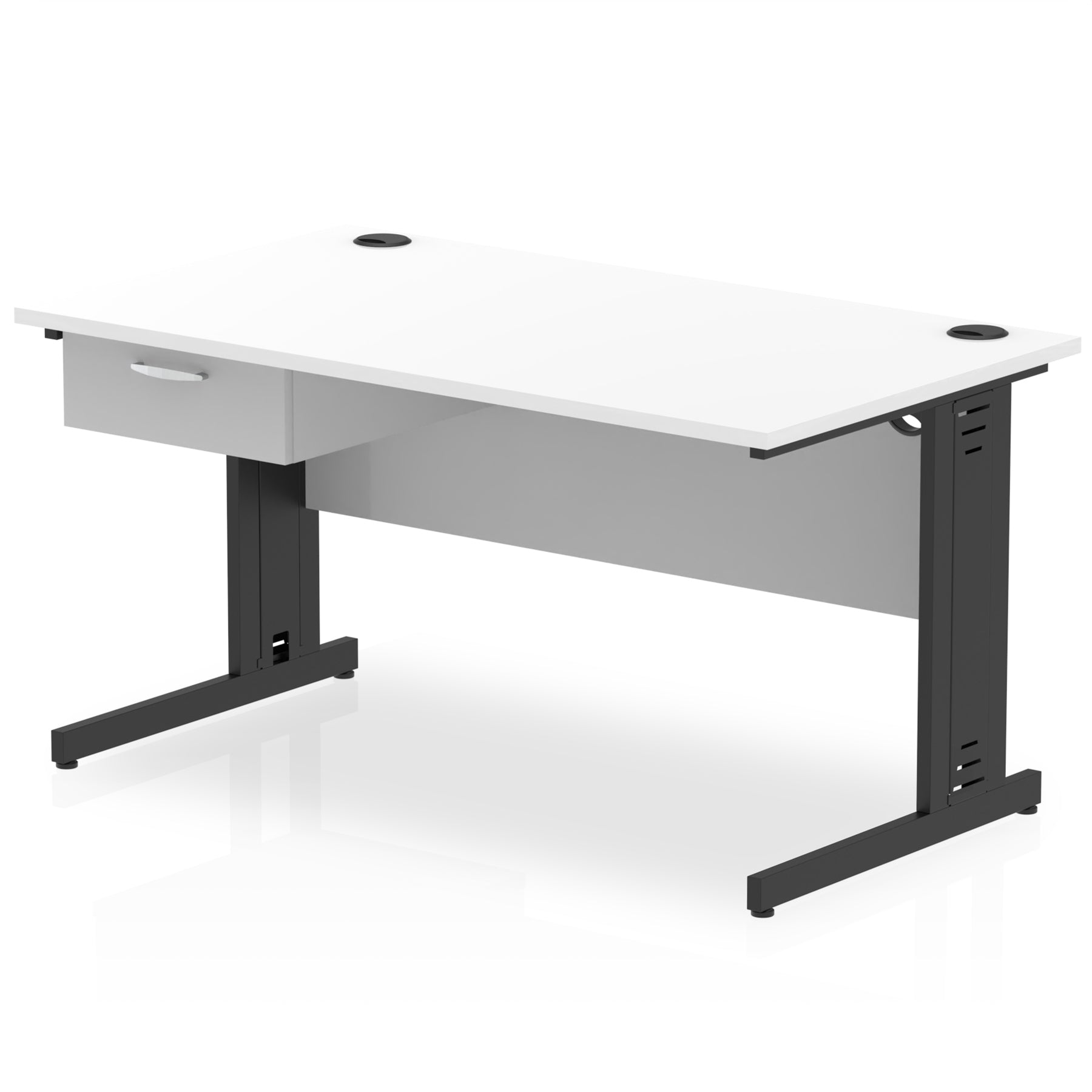 Impulse Cable Managed Office Desk with 1-Drawer Fixed Pedestal, Black Frame, Multiple Finishes, 1200–1800mm Widths, MFC, Self-Assembly, 10 Year Warranty