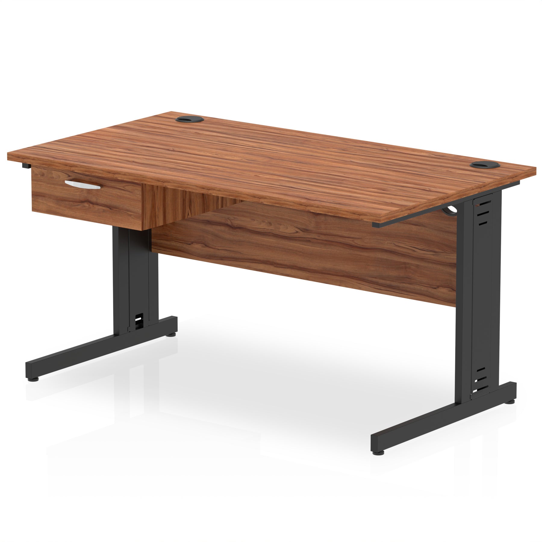 Impulse Cable Managed Office Desk with 1-Drawer Fixed Pedestal, Black Frame, Multiple Finishes, 1200–1800mm Widths, MFC, Self-Assembly, 10 Year Warranty
