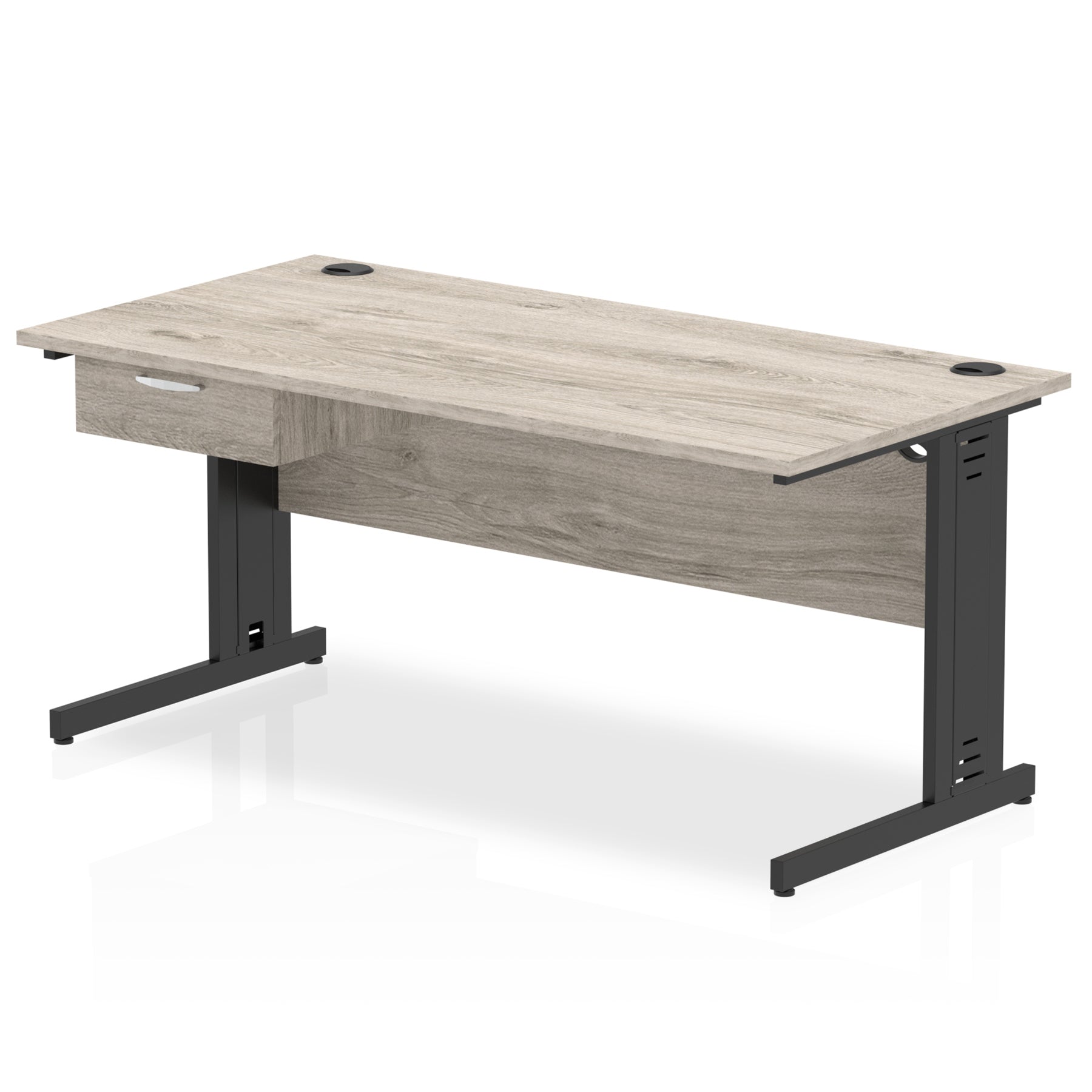 Impulse Cable Managed Office Desk with 1-Drawer Fixed Pedestal, Black Frame, Multiple Finishes, 1200–1800mm Widths, MFC, Self-Assembly, 10 Year Warranty