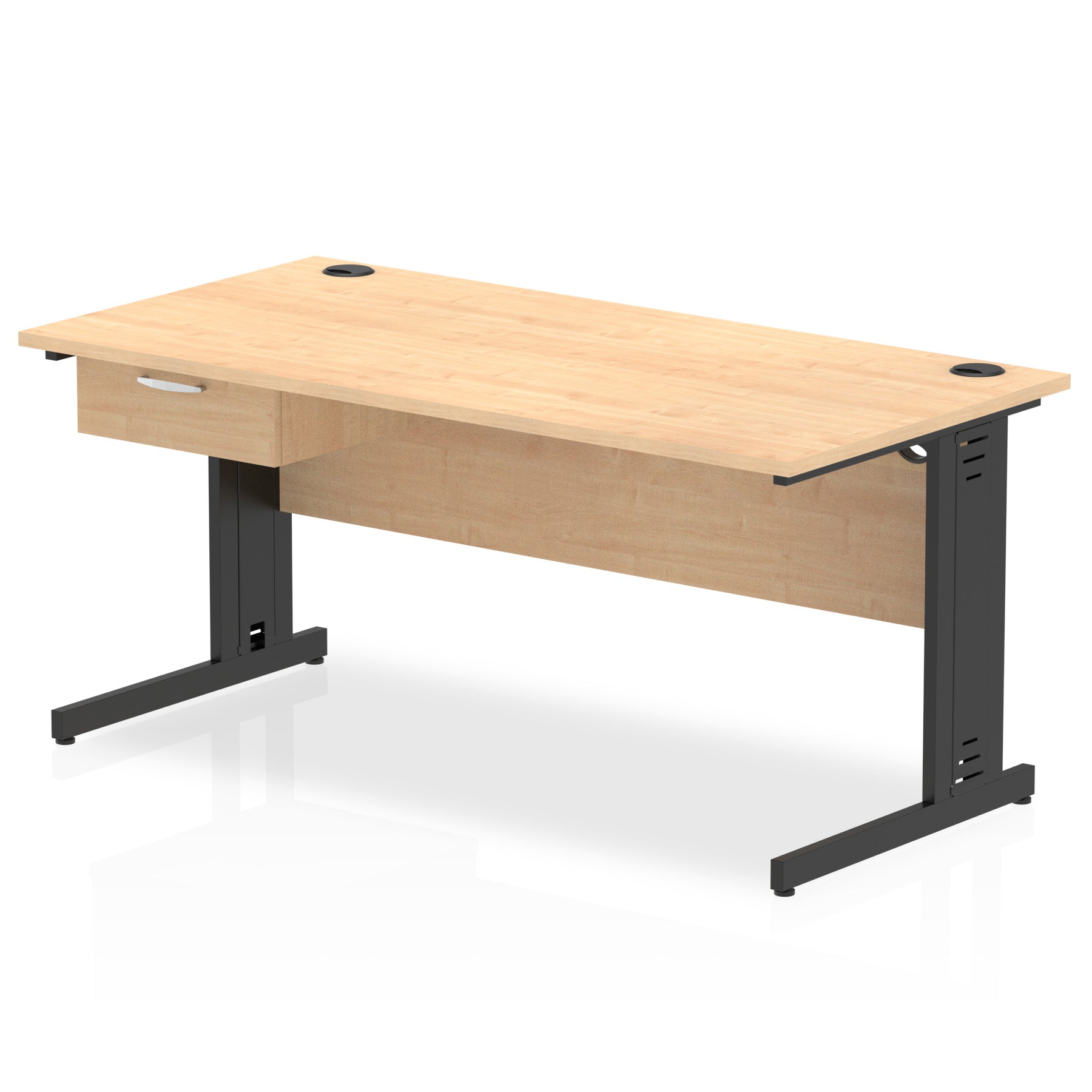 Impulse Cable Managed Office Desk with 1-Drawer Fixed Pedestal, Black Frame, Multiple Finishes, 1200–1800mm Widths, MFC, Self-Assembly, 10 Year Warranty