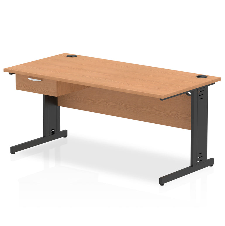Impulse Cable Managed Office Desk with 1-Drawer Fixed Pedestal, Black Frame, Multiple Finishes, 1200–1800mm Widths, MFC, Self-Assembly, 10 Year Warranty