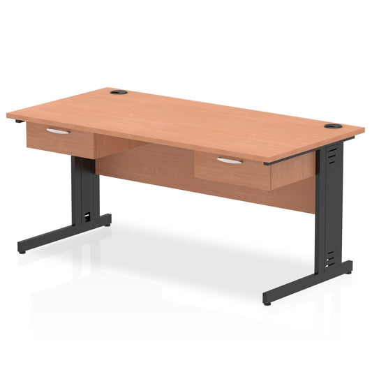 Impulse Cable Managed Straight Desk, Black Frame, 1600–1800mm, Multiple Colours, Two One-Drawer Fixed Pedestals, MFC, 10 Year Warranty, Self-Assembly Required