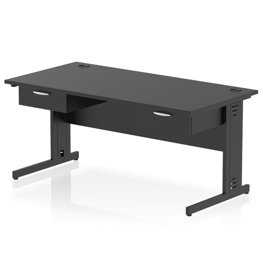 Impulse Cable Managed Straight Desk, Black Frame, 1600–1800mm, Multiple Colours, Two One-Drawer Fixed Pedestals, MFC, 10 Year Warranty, Self-Assembly Required