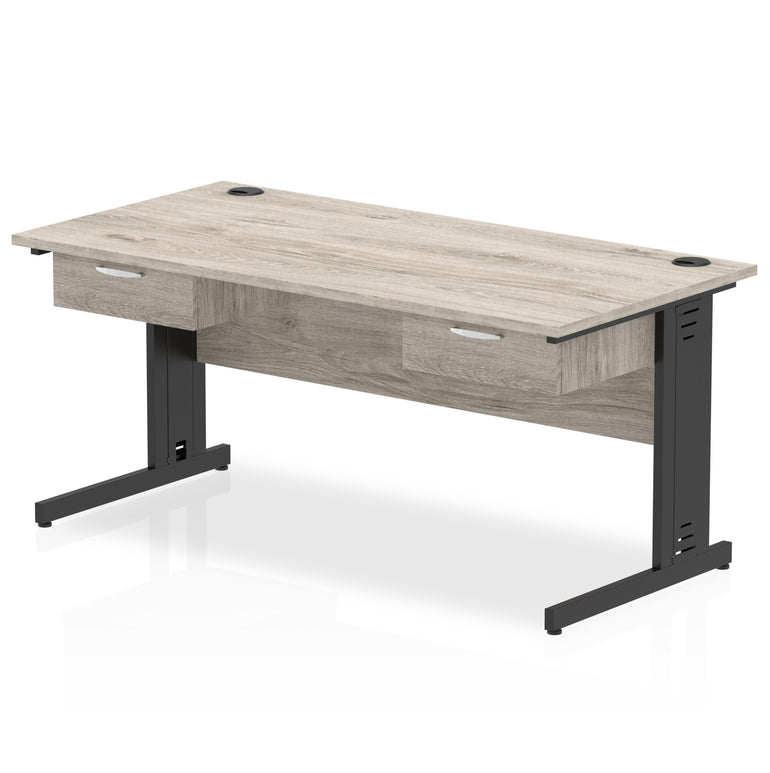 Impulse Cable Managed Straight Desk, Black Frame, 1600–1800mm, Multiple Colours, Two One-Drawer Fixed Pedestals, MFC, 10 Year Warranty, Self-Assembly Required
