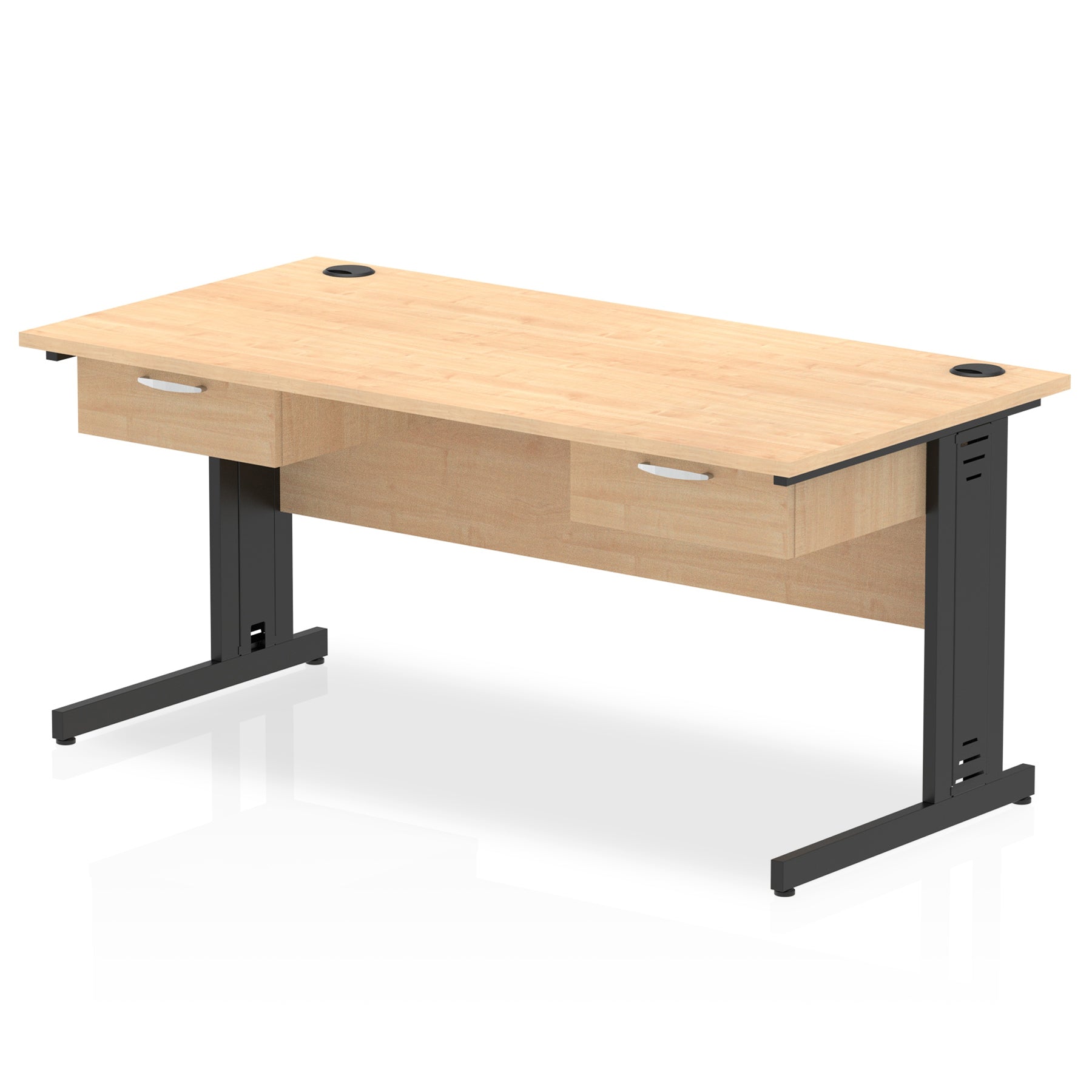 Impulse Cable Managed Straight Desk, Black Frame, 1600–1800mm, Multiple Colours, Two One-Drawer Fixed Pedestals, MFC, 10 Year Warranty, Self-Assembly Required