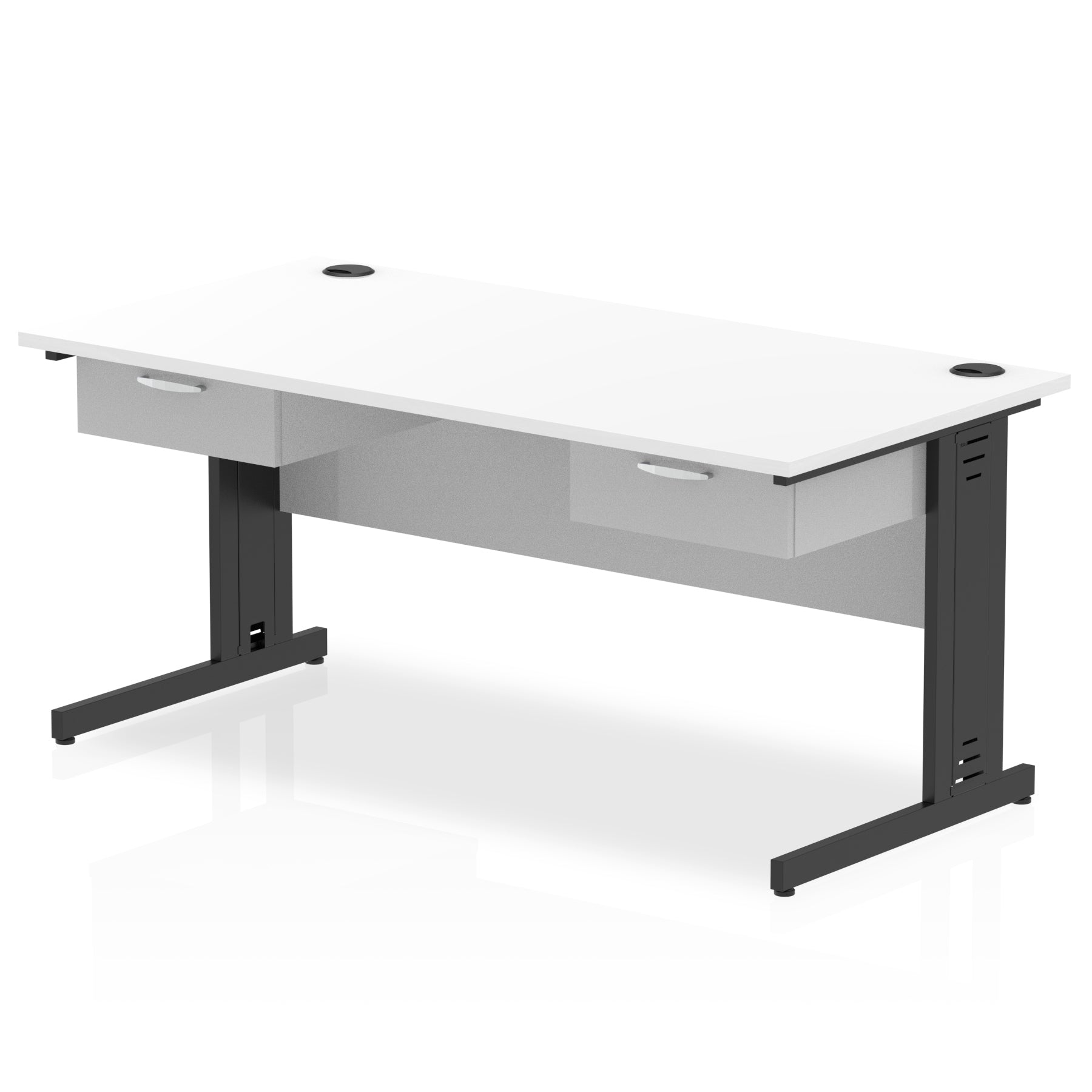 Impulse Cable Managed Straight Desk, Black Frame, 1600–1800mm, Multiple Colours, Two One-Drawer Fixed Pedestals, MFC, 10 Year Warranty, Self-Assembly Required