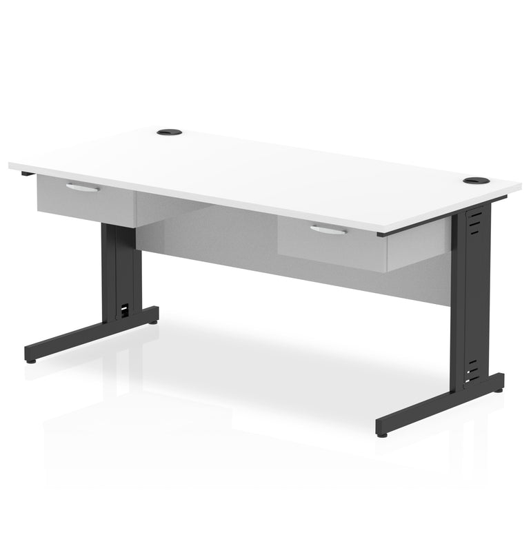 Impulse Cable Managed Straight Desk, Black Frame, 1600–1800mm, Multiple Colours, Two One-Drawer Fixed Pedestals, MFC, 10 Year Warranty, Self-Assembly Required