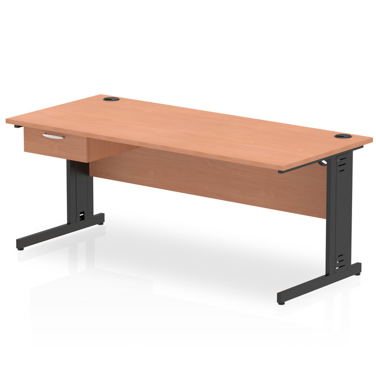 Impulse Cable Managed Office Desk with 1-Drawer Fixed Pedestal, Black Frame, Multiple Finishes, 1200–1800mm Widths, MFC, Self-Assembly, 10 Year Warranty