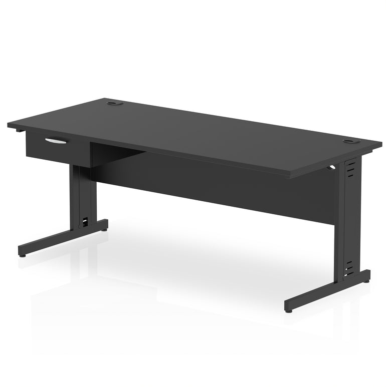 Impulse Cable Managed Office Desk with 1-Drawer Fixed Pedestal, Black Frame, Multiple Finishes, 1200–1800mm Widths, MFC, Self-Assembly, 10 Year Warranty