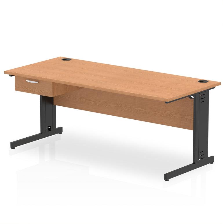 Impulse Cable Managed Office Desk with 1-Drawer Fixed Pedestal, Black Frame, Multiple Finishes, 1200–1800mm Widths, MFC, Self-Assembly, 10 Year Warranty