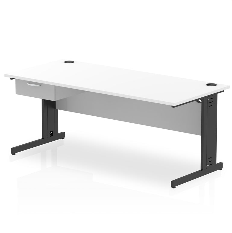 Impulse Cable Managed Office Desk with 1-Drawer Fixed Pedestal, Black Frame, Multiple Finishes, 1200–1800mm Widths, MFC, Self-Assembly, 10 Year Warranty