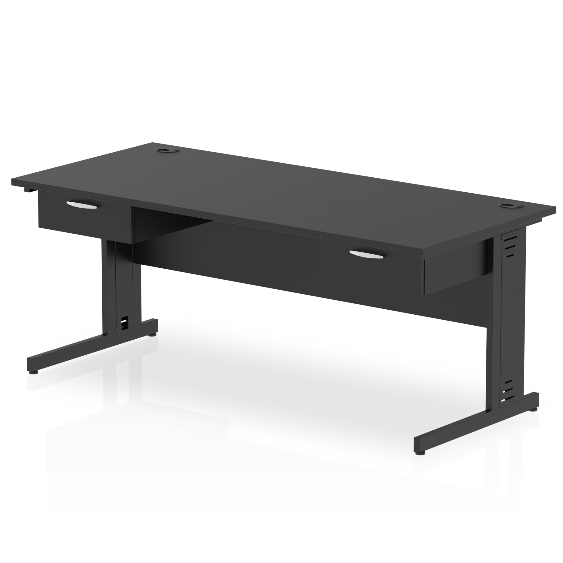 Impulse Cable Managed Straight Desk, Black Frame, 1600–1800mm, Multiple Colours, Two One-Drawer Fixed Pedestals, MFC, 10 Year Warranty, Self-Assembly Required