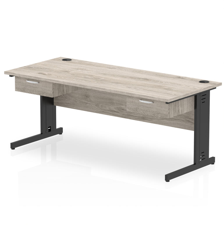 Impulse Cable Managed Straight Desk, Black Frame, 1600–1800mm, Multiple Colours, Two One-Drawer Fixed Pedestals, MFC, 10 Year Warranty, Self-Assembly Required
