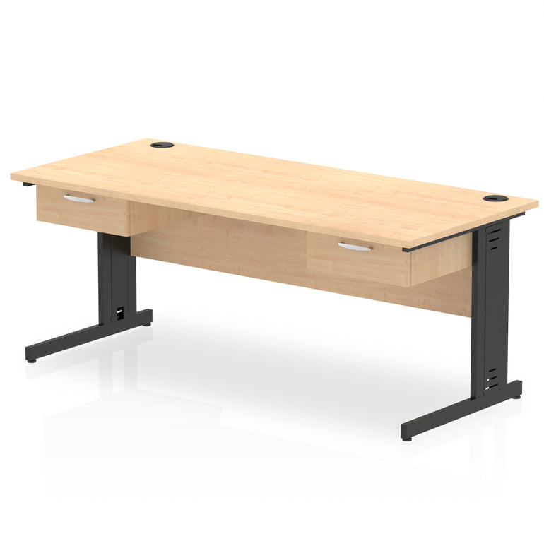 Impulse Cable Managed Straight Desk, Black Frame, 1600–1800mm, Multiple Colours, Two One-Drawer Fixed Pedestals, MFC, 10 Year Warranty, Self-Assembly Required