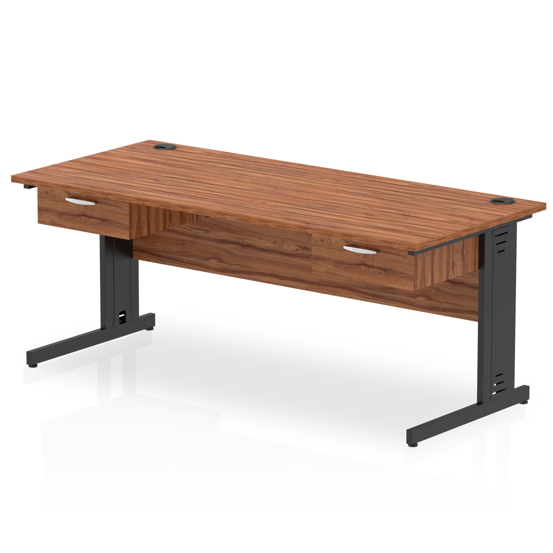 Impulse Cable Managed Straight Desk, Black Frame, 1600–1800mm, Multiple Colours, Two One-Drawer Fixed Pedestals, MFC, 10 Year Warranty, Self-Assembly Required