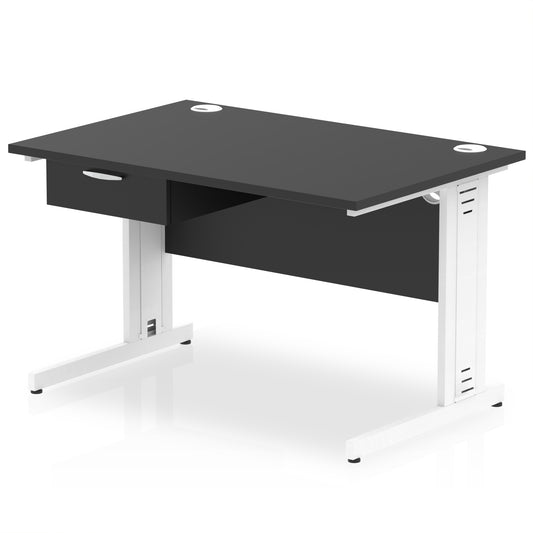 Impulse Cable Managed Straight Desk, White Frame, Single Drawer Pedestal, 1200–1800mm, Multiple Colours, MFC, Self Assembly, 10 Year Warranty