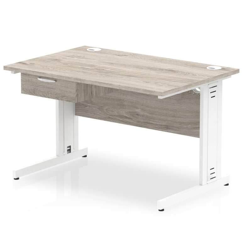 Impulse Cable Managed Straight Desk, White Frame, Single Drawer Pedestal, 1200–1800mm, Multiple Colours, MFC, Self Assembly, 10 Year Warranty