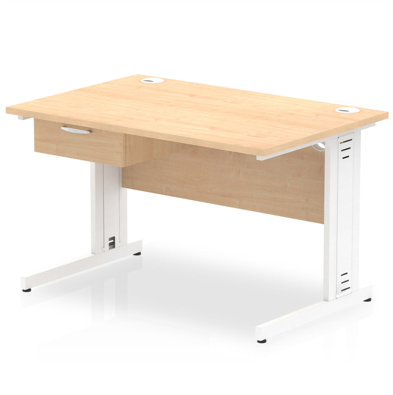 Impulse Cable Managed Straight Desk, White Frame, Single Drawer Pedestal, 1200–1800mm, Multiple Colours, MFC, Self Assembly, 10 Year Warranty