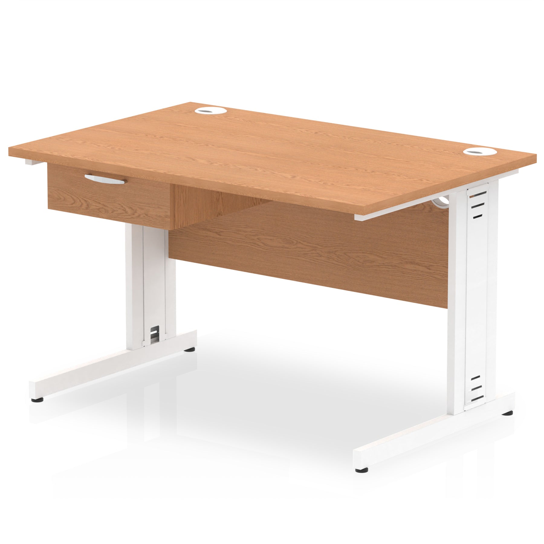 Impulse Cable Managed Straight Desk, White Frame, Single Drawer Pedestal, 1200–1800mm, Multiple Colours, MFC, Self Assembly, 10 Year Warranty