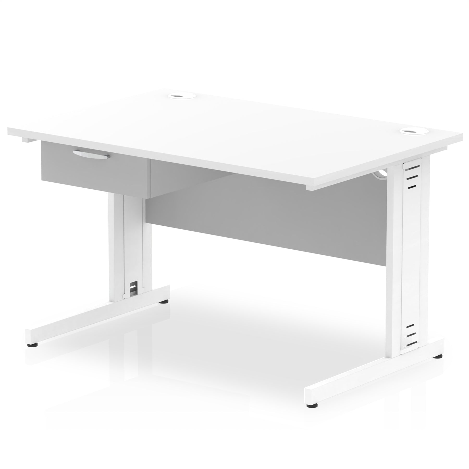 Impulse Cable Managed Straight Desk, White Frame, Single Drawer Pedestal, 1200–1800mm, Multiple Colours, MFC, Self Assembly, 10 Year Warranty