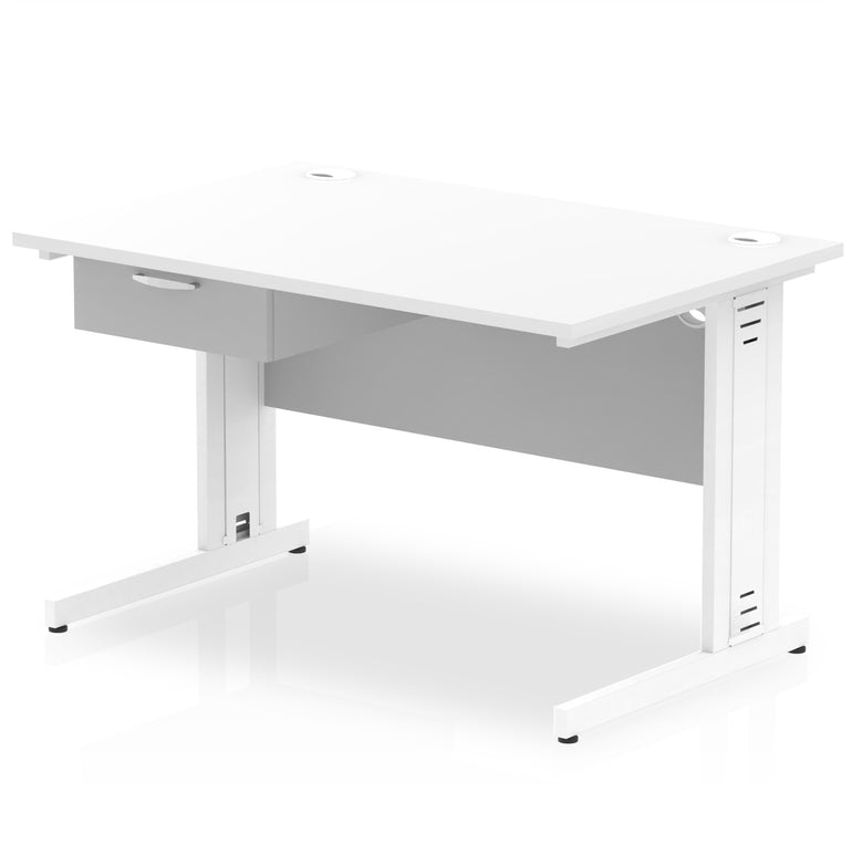 Impulse Cable Managed Straight Desk, White Frame, Single Drawer Pedestal, 1200–1800mm, Multiple Colours, MFC, Self Assembly, 10 Year Warranty