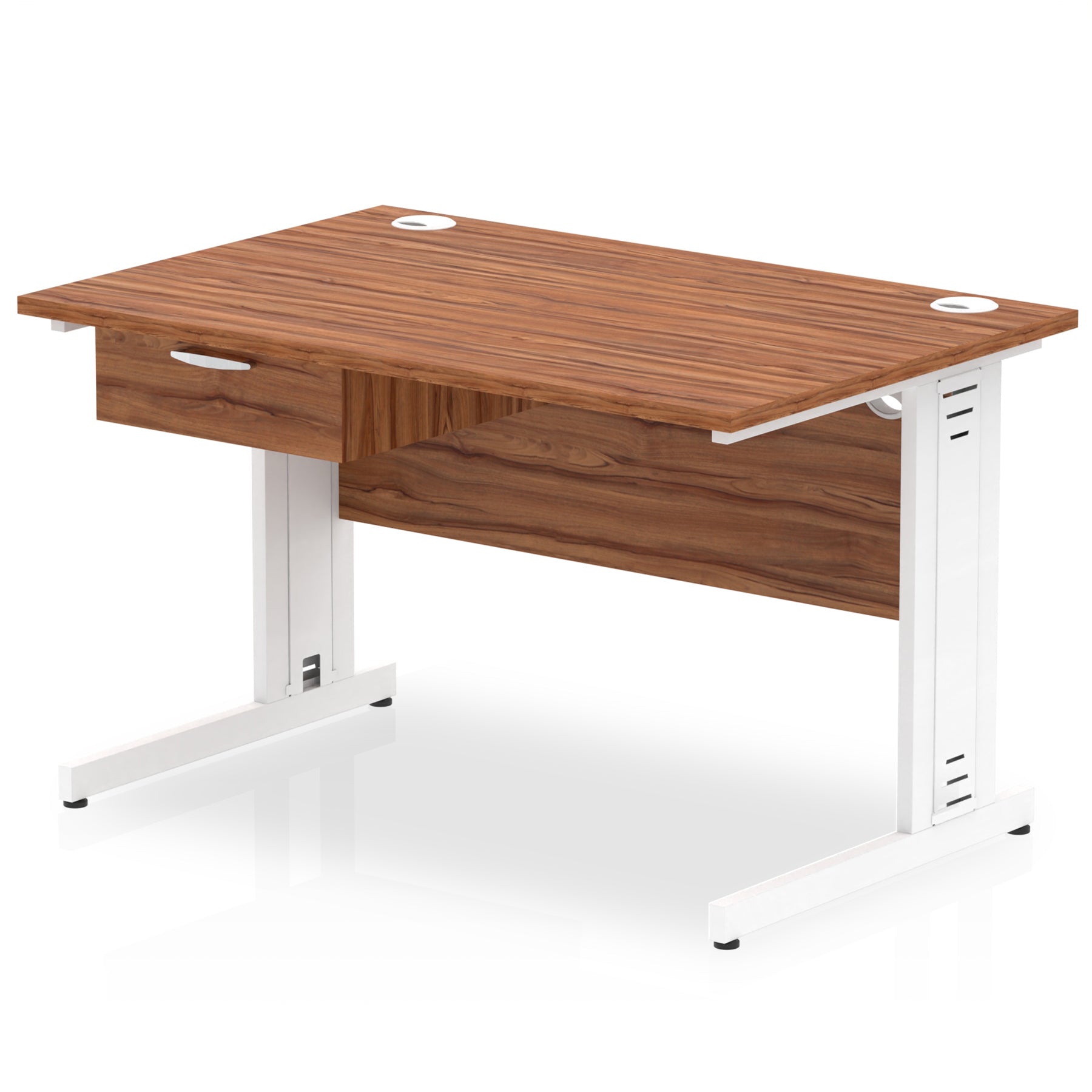 Impulse Cable Managed Straight Desk, White Frame, Single Drawer Pedestal, 1200–1800mm, Multiple Colours, MFC, Self Assembly, 10 Year Warranty