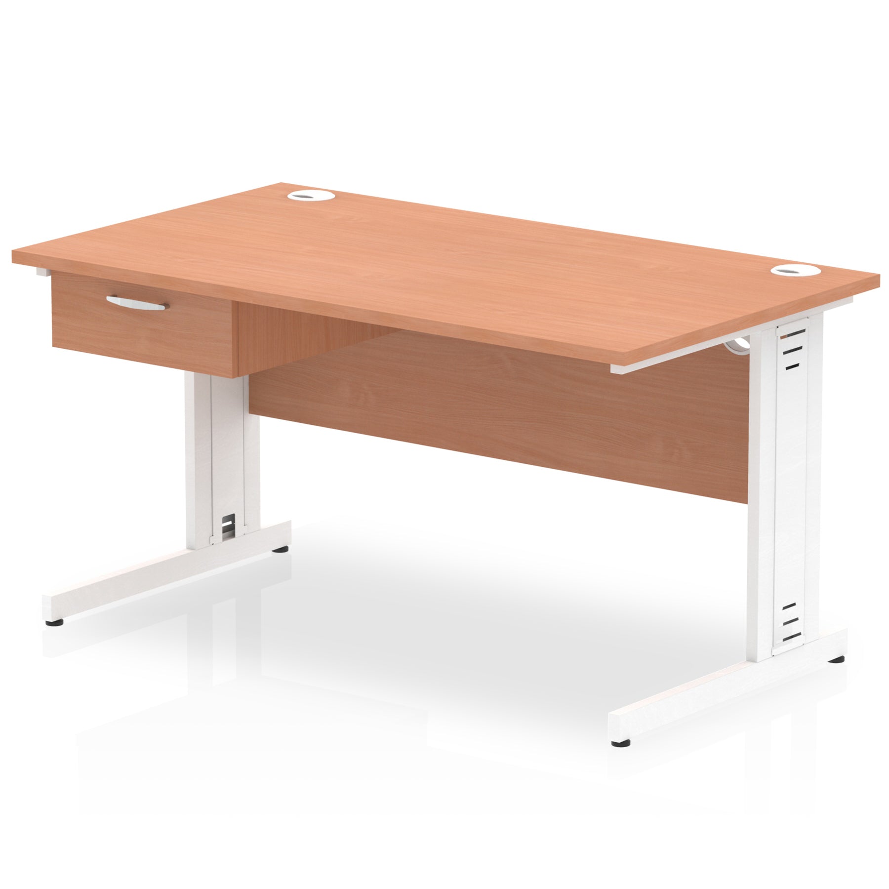 Impulse Cable Managed Straight Desk, White Frame, Single Drawer Pedestal, 1200–1800mm, Multiple Colours, MFC, Self Assembly, 10 Year Warranty