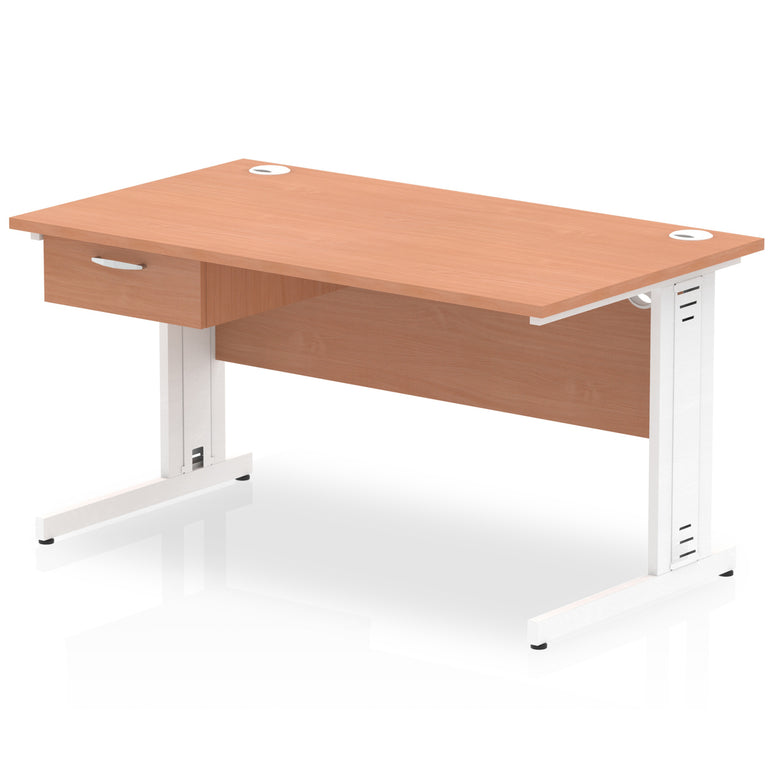 Impulse Cable Managed Straight Desk, White Frame, Single Drawer Pedestal, 1200–1800mm, Multiple Colours, MFC, Self Assembly, 10 Year Warranty